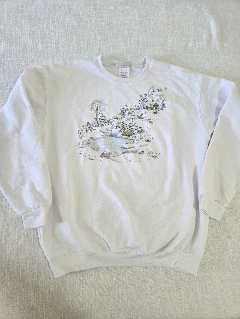 Vintage Northern Reflections White Crewneck Sweater Winter Scene Womens Medium